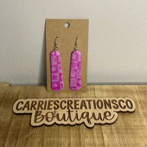 Handmade Floral Checker Dangle Earrings